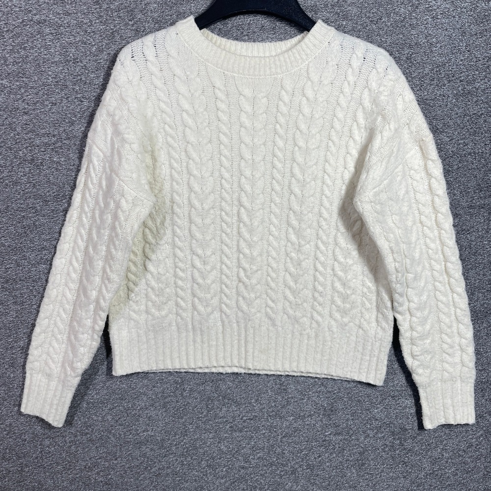 Joie Sweater Cream White Cable Knit Crewneck Long Sleeve Pullover